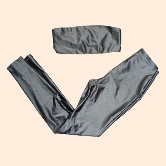 SKIMS Shine Spandex Jersey Gray Bandeau Set - Picture 1 of 8